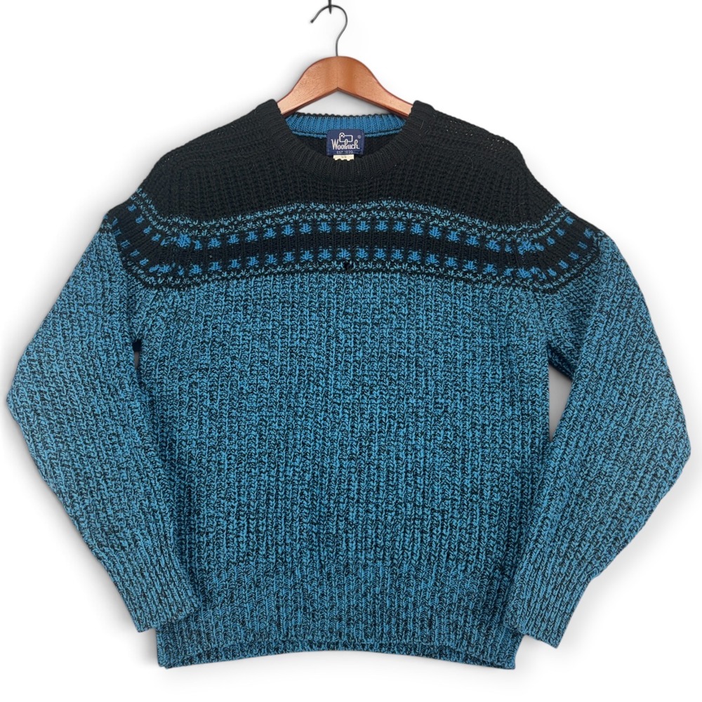 Woolrich Men's Small Wool Fair Isle Nordic Crewneck Sweater Chunky Knit Vintage
